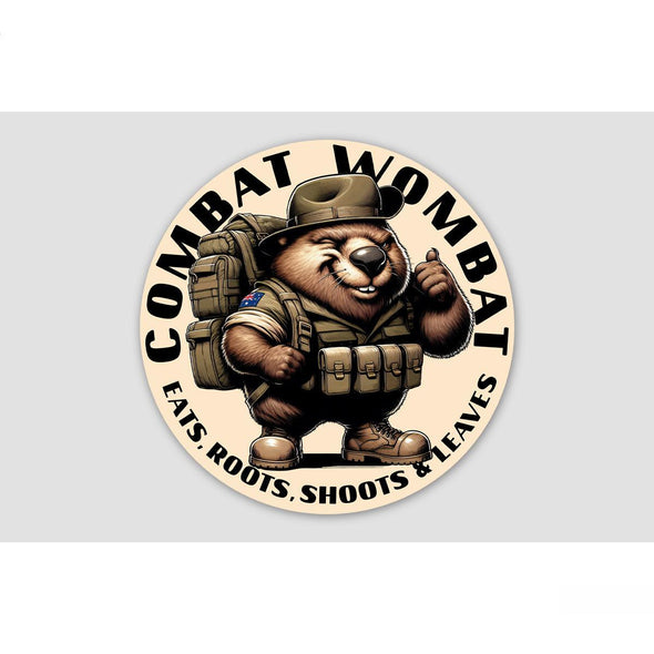 COMBAT WOMBAT 'EATS, ROOTS, SHOOTS & LEAVES' Sticker