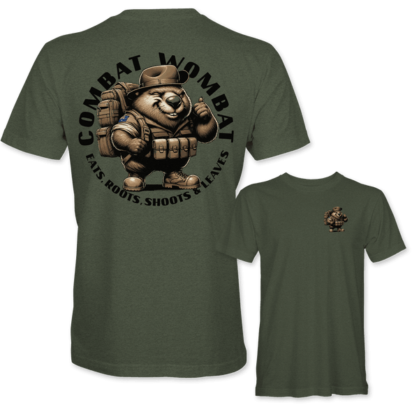 COMBAT WOMBAT 'EATS, ROOTS, SHOOTS & LEAVES' T-Shirt