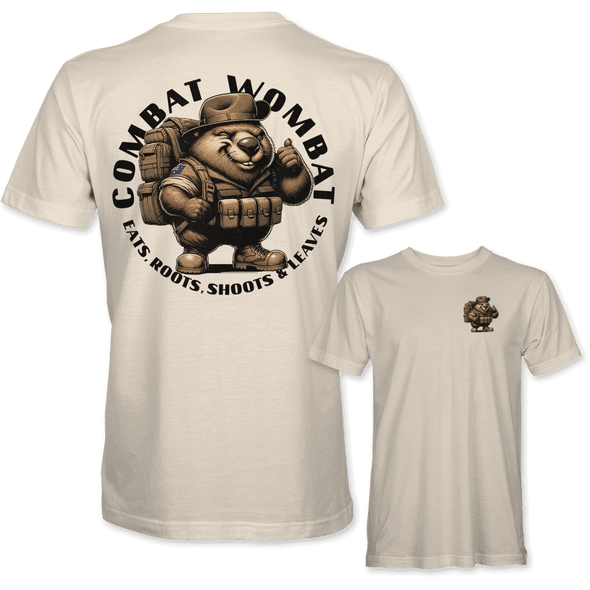 COMBAT WOMBAT 'EATS, ROOTS, SHOOTS & LEAVES' T-Shirt