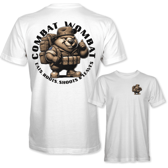 COMBAT WOMBAT 'EATS, ROOTS, SHOOTS & LEAVES' T-Shirt