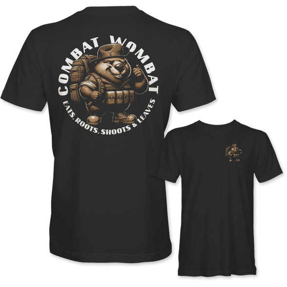 COMBAT WOMBAT 'EATS, ROOTS, SHOOTS & LEAVES' T-Shirt